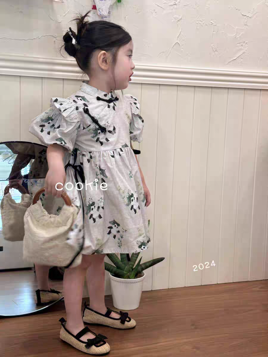 童装亲子女宝宝夏季2024新款熊猫旗袍裙婴儿可爱公主裙女童汉服裙