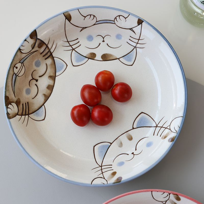 日本进口陶瓷深盘西餐意面盘水果沙拉汤盘菜盘家用餐具可爱猫咪