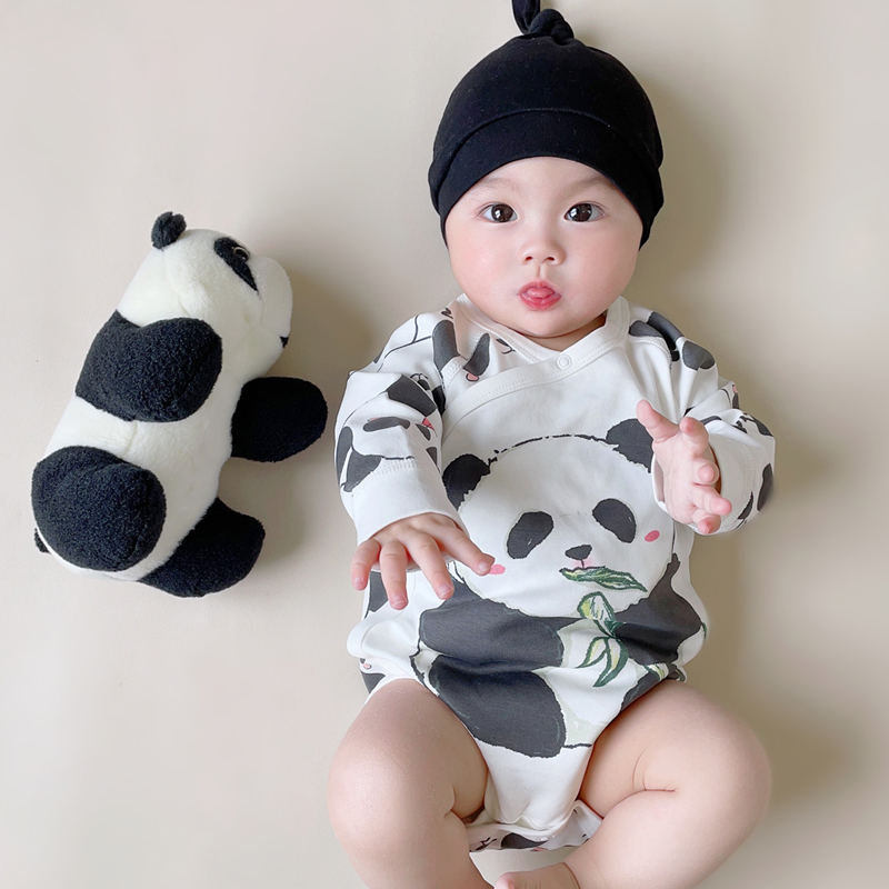熊猫满月婴儿衣服拍照男孩女宝宝夏套装新生儿公主哈衣纯棉薄款
