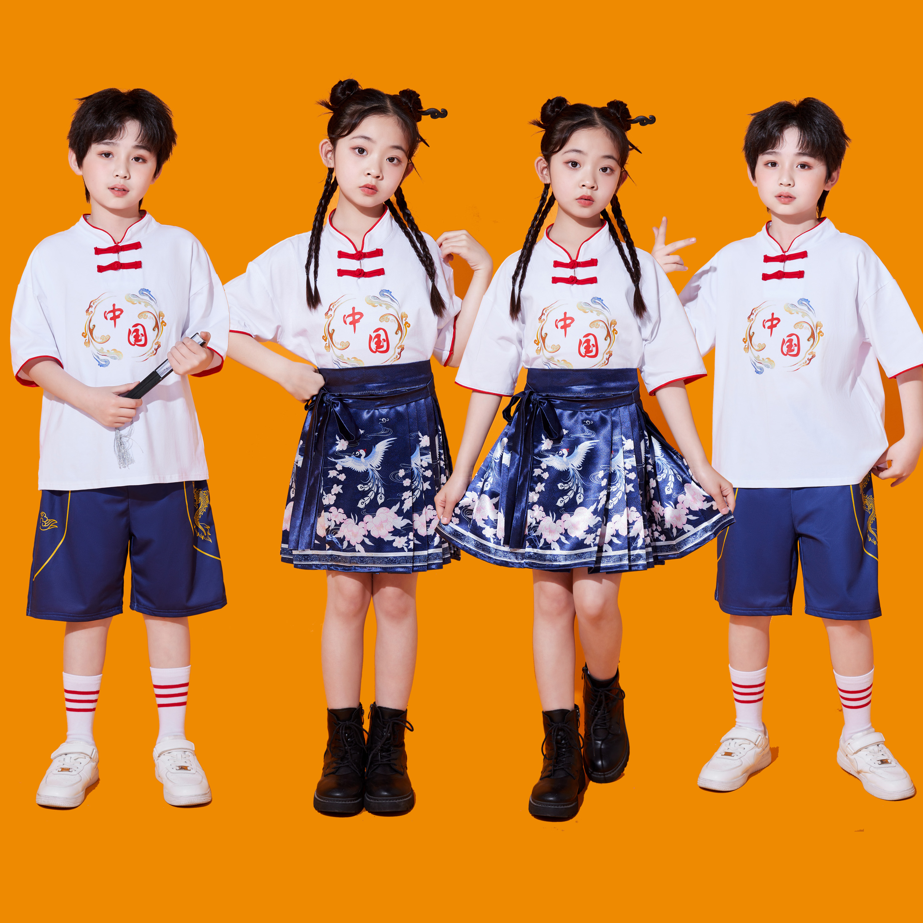 六一儿童中国风演出服小学生啦啦队服幼儿园诗歌朗诵合唱表演服装