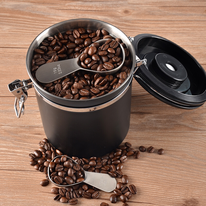 不锈钢密封罐咖啡豆储存罐带排气阀茶叶罐家用储物奶粉罐会呼吸罐