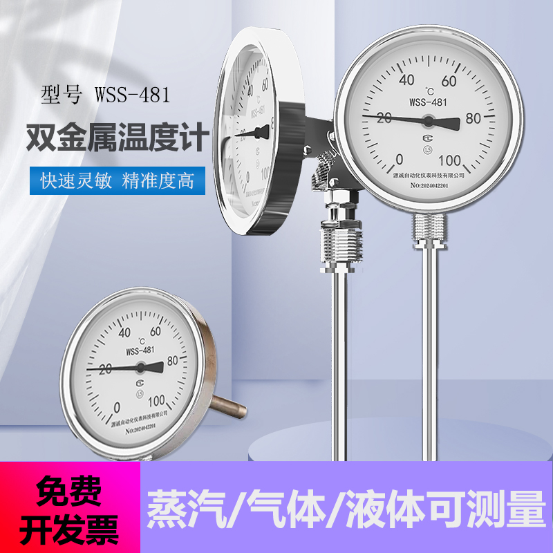 上海自动化高温定制万向双金属温度计wss-481工业径向不锈钢底座