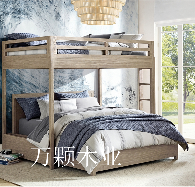 美式实木儿童床多功能上下床子母双层交错式床成人书桌一体高架床