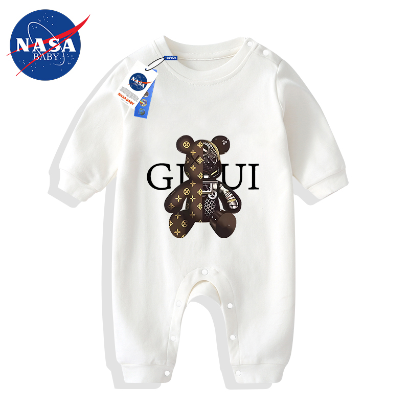 NASA联名款机器熊婴儿连体衣服春季新款长袖纯棉新生儿宝宝爬爬服