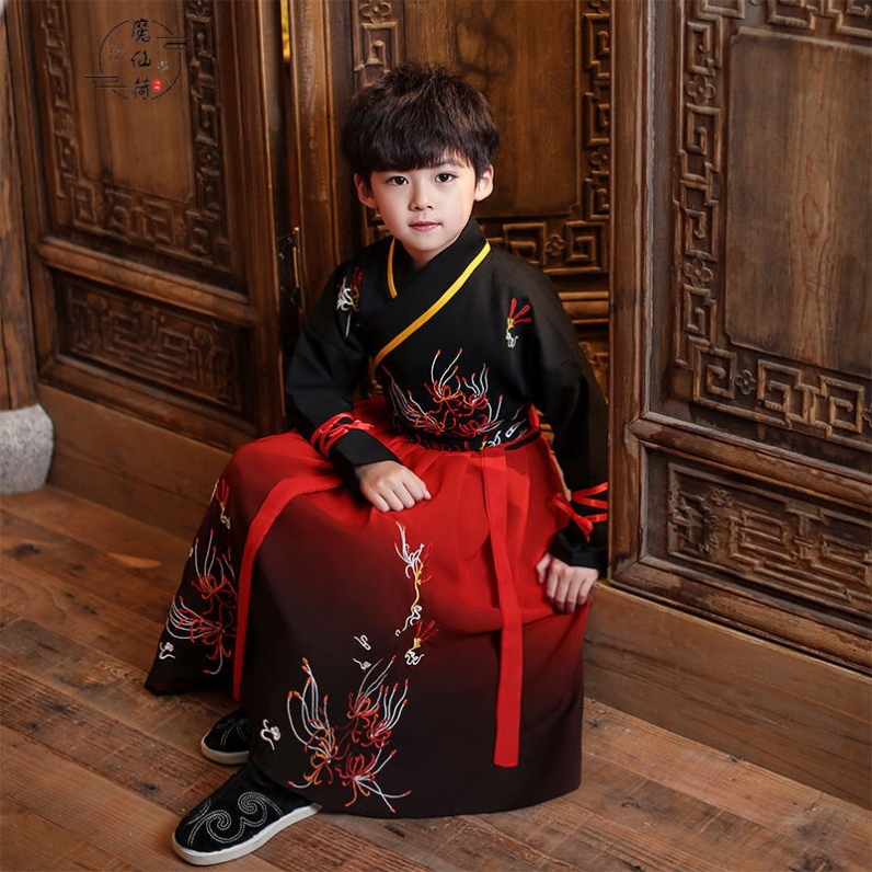 儿童汉服小男孩中国风男童古装唐装公子国学服表演出服装春秋套装