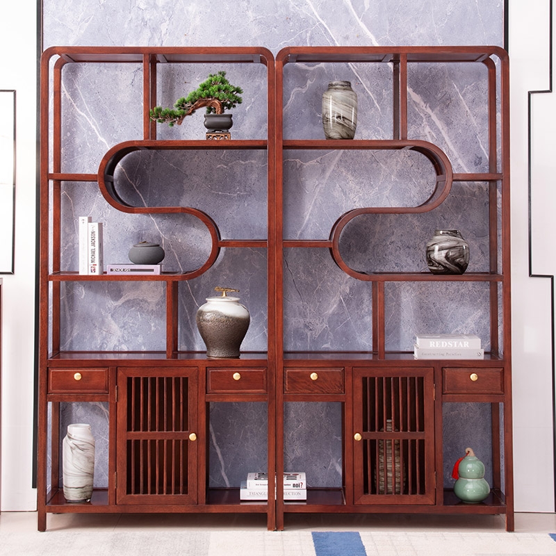 新中式实木博古架简约多宝阁摆件置物架书架红木茶具架现代展示柜