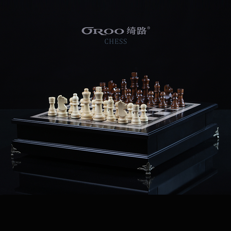 绮路大号国际象棋儿童高端实木西洋棋成人比赛专用摆件装饰飘窗桌