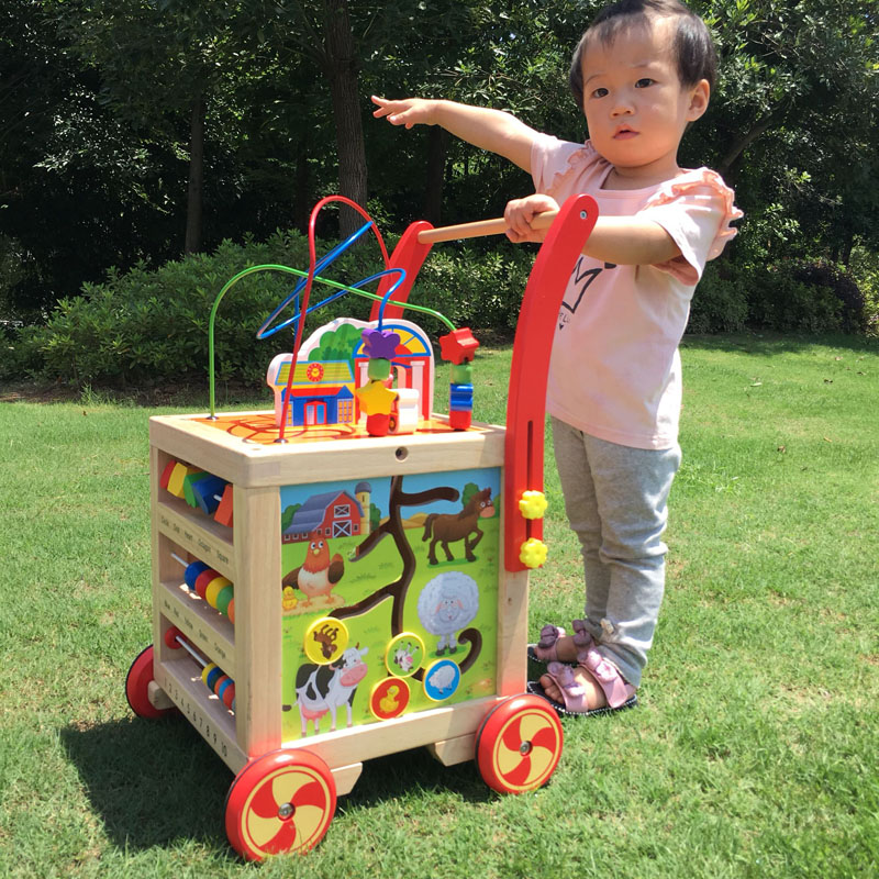 婴儿学步手推车宝宝多功能助步车可调速防侧翻7-24个月木制玩具车