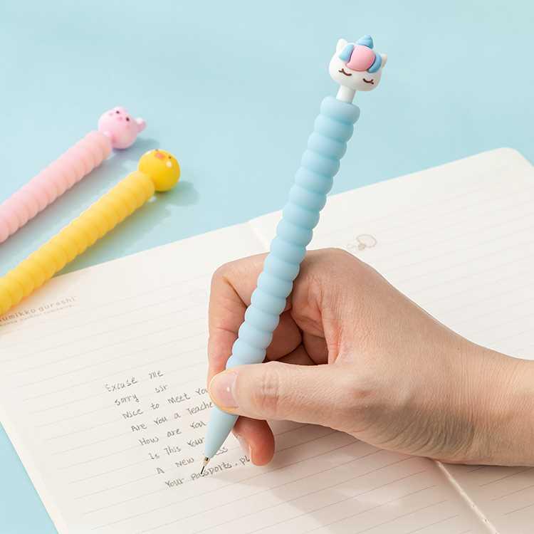 一正硅胶自动铅笔0.5mm少女心可爱卡通动物书写不断铅单支独角兽
