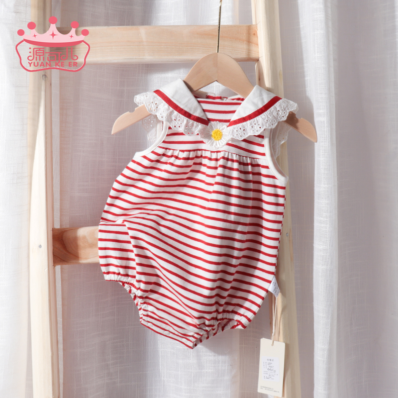 新生女宝宝三角背心包屁衣夏0-1岁婴儿衣服婴幼儿爬服条纹连体衣