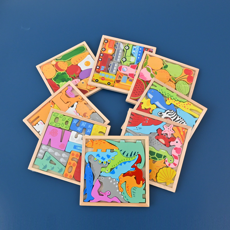儿童木质拼图玩具 3-99岁卡通水果积木游戏宝宝益智提高动手能力