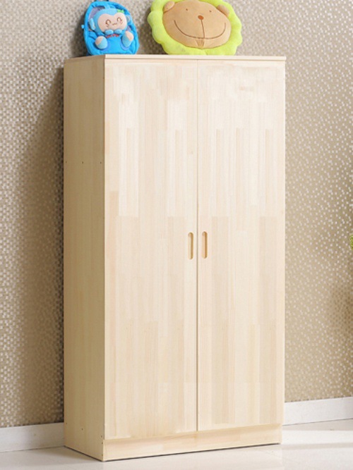 新款环保松木实木衣柜两门衣柜家用卧室双门柜子两门儿童大衣柜可