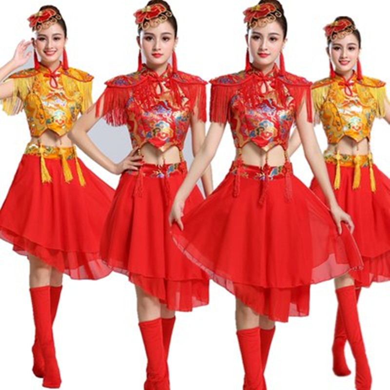 新款秧歌服舞蹈服装现代中国风时尚打鼓服水鼓舞演出服成人民族舞