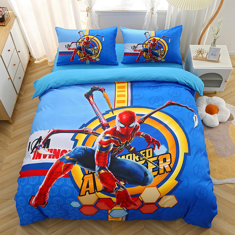 漫威蜘蛛侠卡通被套单件钢铁侠儿童卡通单人被罩床笠四件套男孩