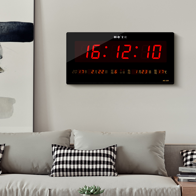 万年历2024新款电子钟家用挂钟客厅时钟挂墙表夜光静音数字钟表