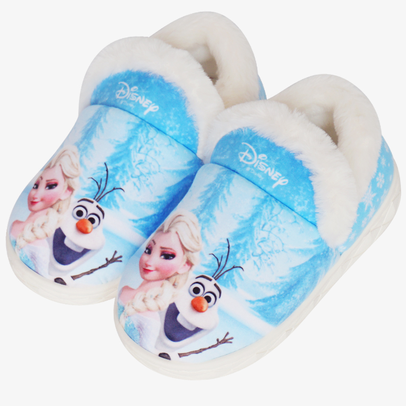 鞋柜迪士尼冰雪奇缘儿童鞋女童冬季爱莎室内家居防滑保暖包跟棉鞋
