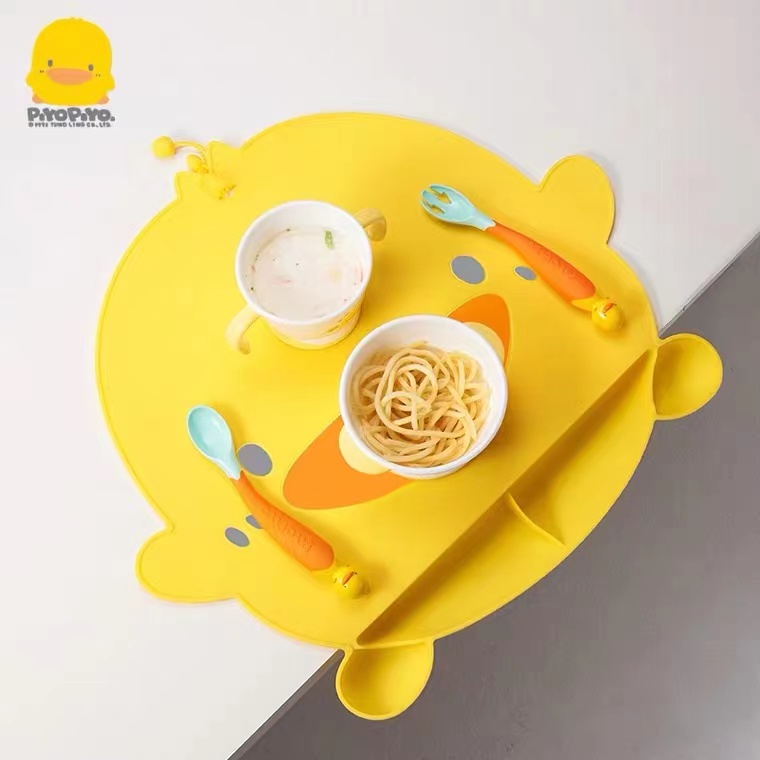 黄色小鸭婴幼儿童硅胶餐垫宝宝吃饭餐具外出便携防水防滑Q吸盘垫