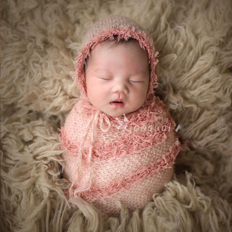 萌点新生儿摄影裹布网纱帽子组合道具 婴儿月子拍照 女宝宝碎花帽