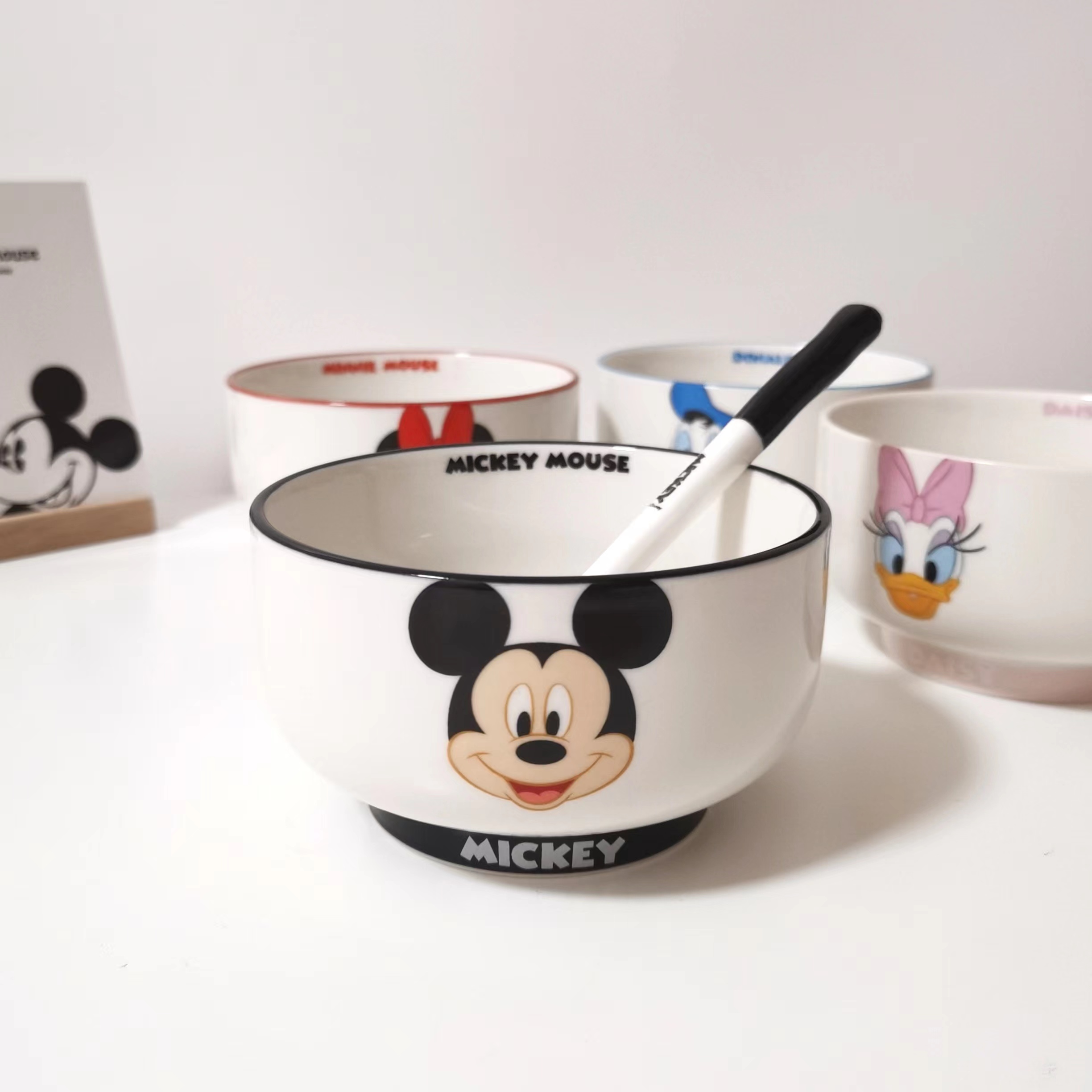 迪士尼正版授权儿童餐具米奇米妮卡通吃饭碗创意汤勺陶瓷米饭碗
