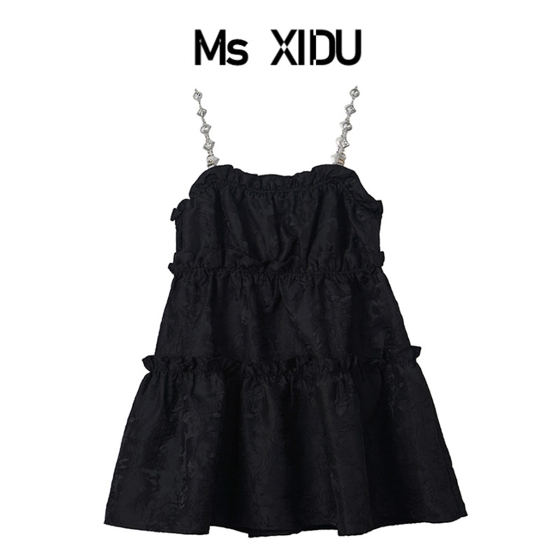 Ms XIDU22SS “钻石甜心”小众设计感纯欲风蓬蓬小黑裙吊带连衣裙