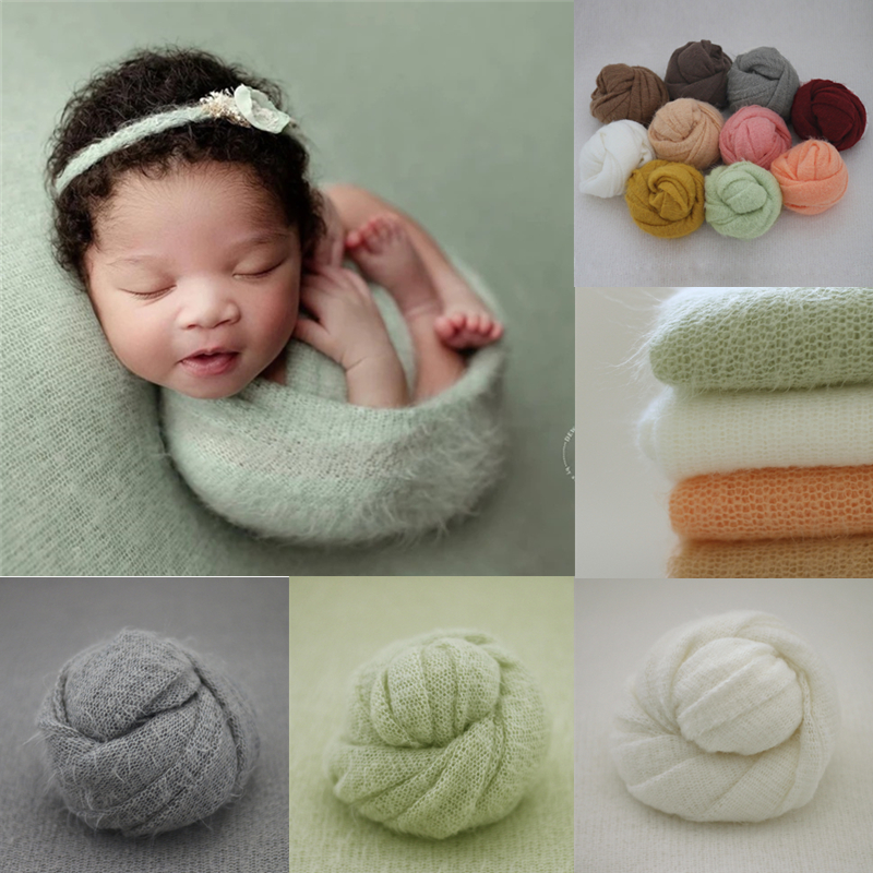 新生儿摄影服装影楼宝宝拍照道具婴儿月子照裹布马海毛针织裹纱巾