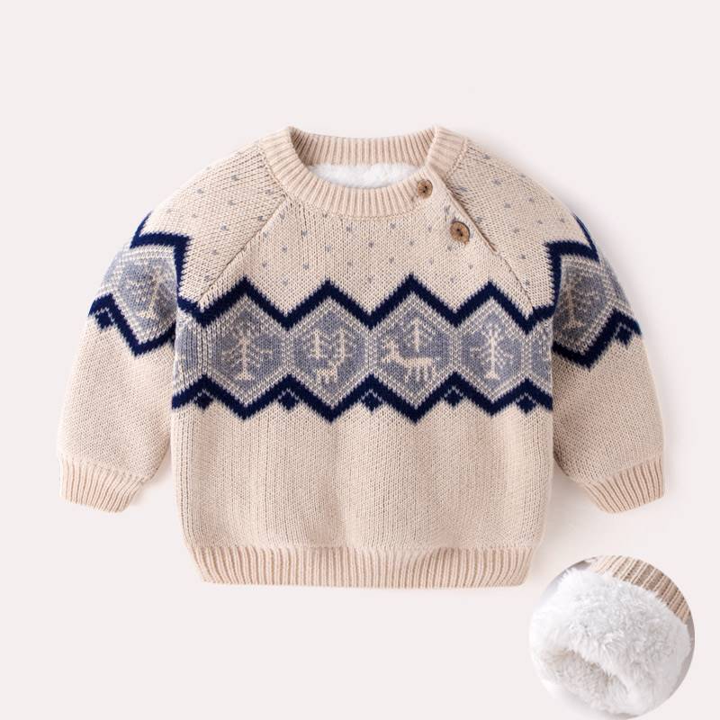婴儿毛衣冬季加绒男小童保暖线衣冬装宝宝加厚上衣女童打底针织衫