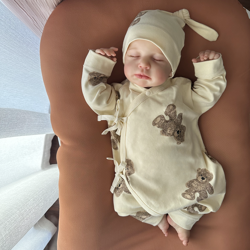 Roubaby新生婴儿衣服春秋纯棉长袖无骨护肚和尚服哈衣宝宝连体衣