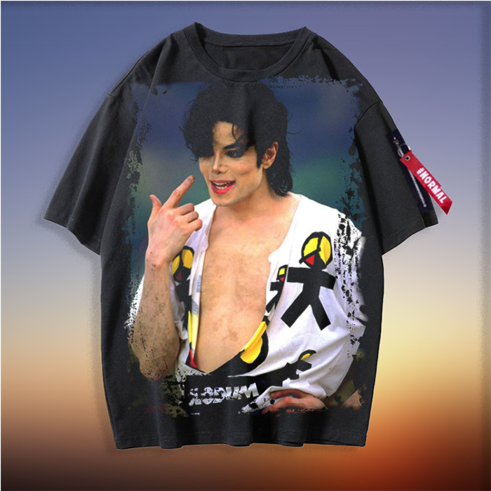 迈克杰克逊短袖T恤 衣服周边黑色体恤上衣定制图案来图学生时尚