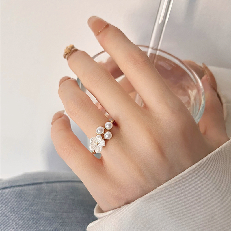 【我称它为百搭之王】甜美花朵戒指气质珍珠食指戒指指环新款女生