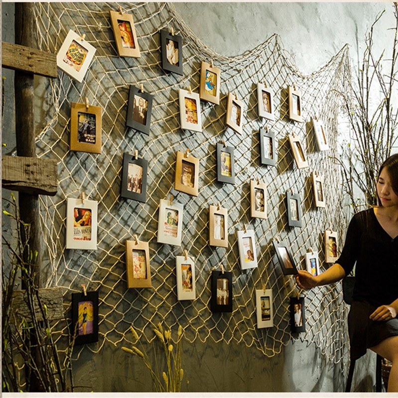 地中海风房间墙上软装饰品家居创意渔网照片墙奶咖甜品店个性壁饰