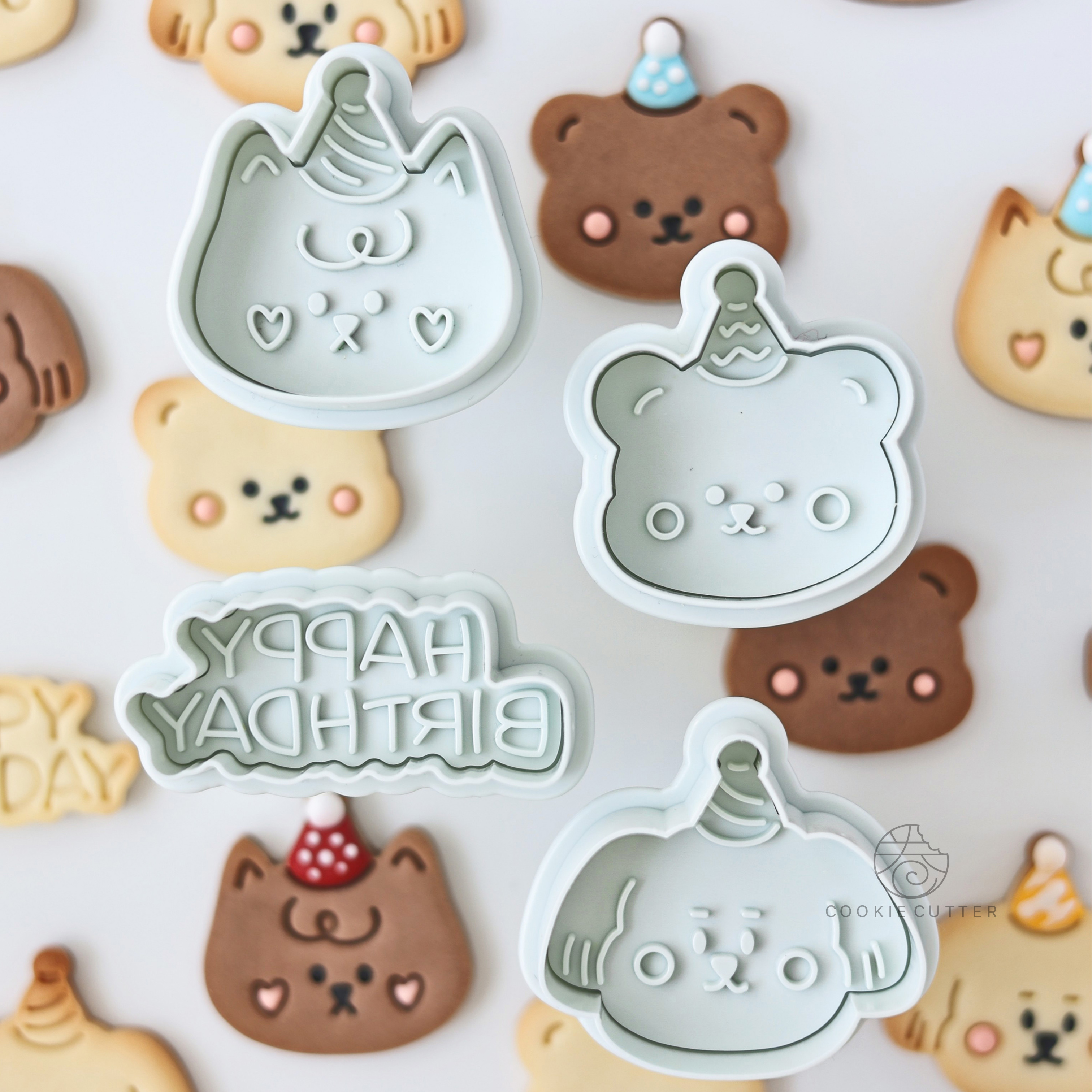 韩式卡通动物生日派对饼干模六一儿童节亲子小狗小熊小猫烘焙模具