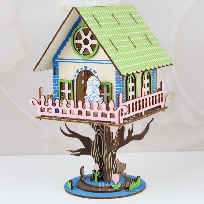 积木制diy小屋别墅手工制作拼装模型屋木头玩具屋小房子组装木屋