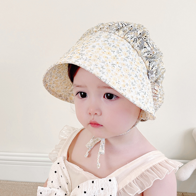 婴儿遮阳帽宝宝帽子夏款防晒透气薄款大帽檐防紫外线女童公主帽子