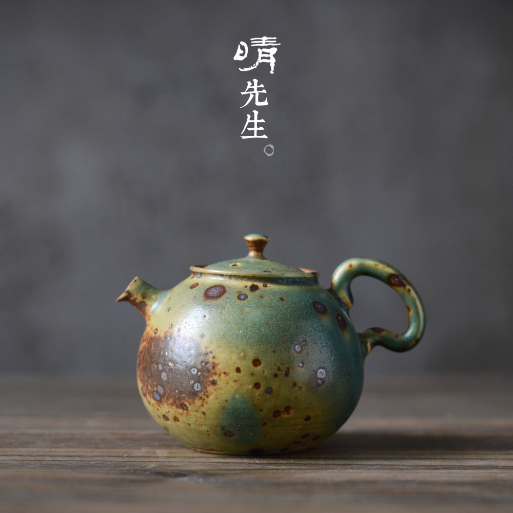 景德镇陶瓷茶壶纯手工志野窑变正把壶球孔过滤陶瓷茶具铁胎粗陶壶