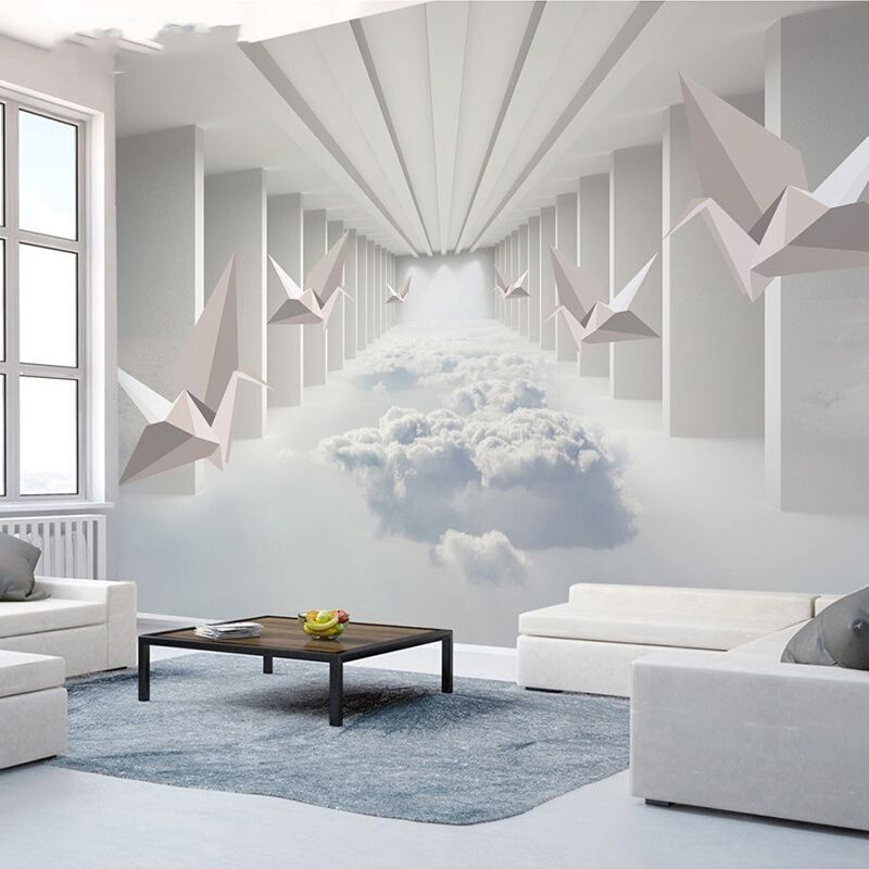 3D简欧电视背景墙壁纸8d立体壁画现代客厅墙5D空间延伸影视墙纸