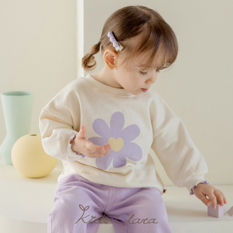 KIDSCLARA韩国婴儿卫衣2024春装新品女宝宝超可爱长袖上衣花边袖