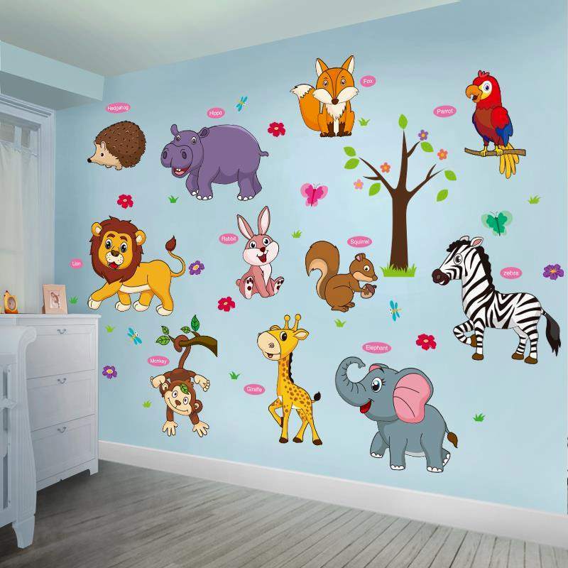 卡通动物墙贴纸儿童婴儿幼儿园墙面装饰品贴画3d立体墙纸自粘卧室