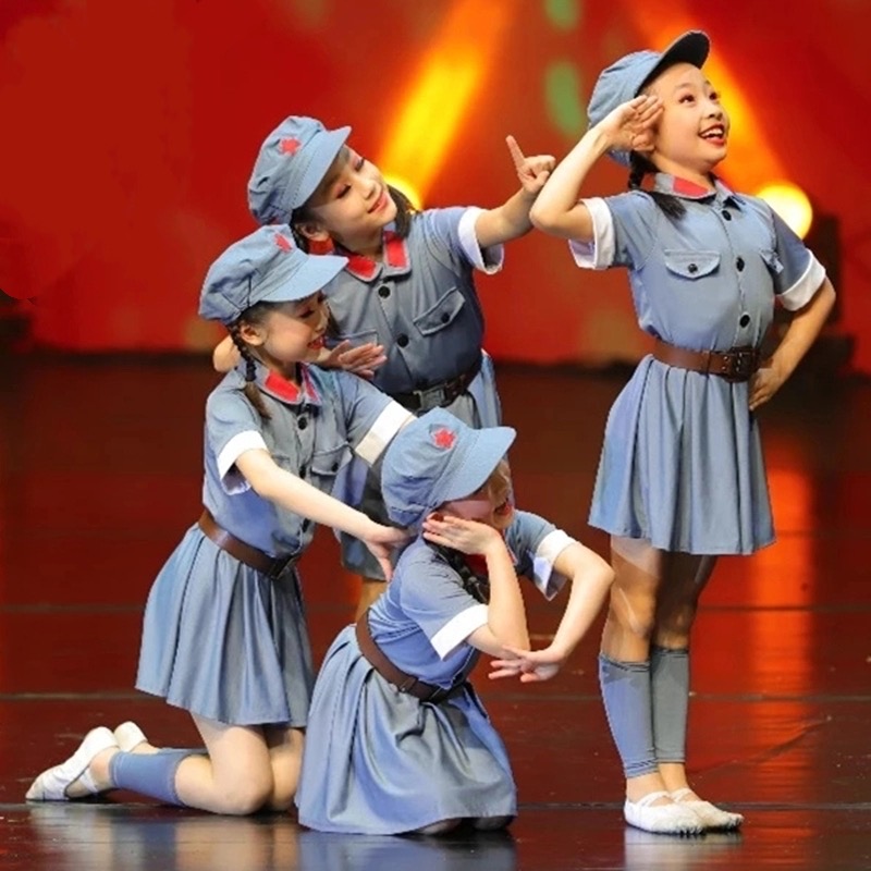 六一儿童小红军舞蹈演出服红星闪闪军装幼儿八路军合唱团表演服装