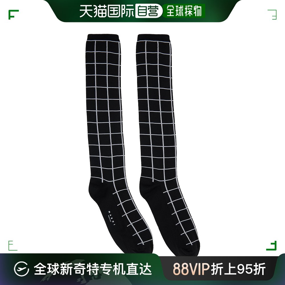 香港直邮潮奢 Marni 玛尼 男士 黑色格纹长筒袜 SKZC0117Q1