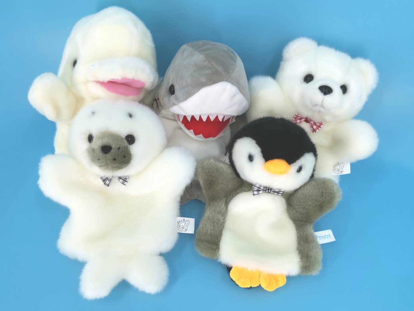 正版毛绒玩具动物大连海洋馆企鹅海豹北极熊鲨鱼白鲸婴儿安抚手偶