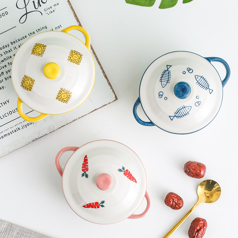 宝宝蒸蛋专用碗家用双耳陶瓷单个烤碗婴儿辅食小碗早餐甜品炖汤碗