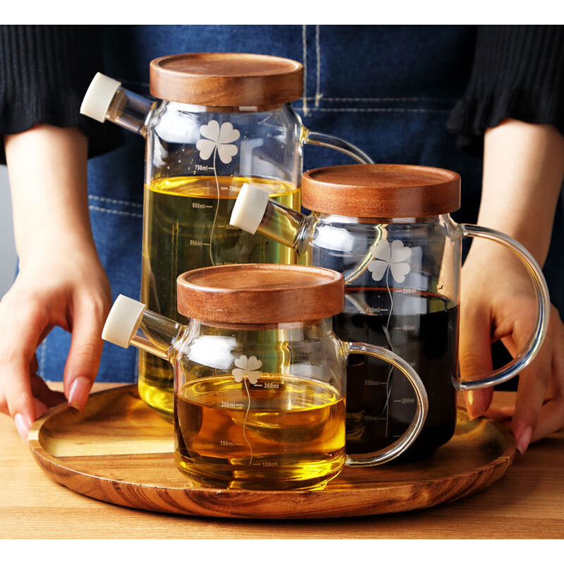 高级玻璃油壶大号三件套装酱油家用日式加厚耐高温带过滤防漏油瓶
