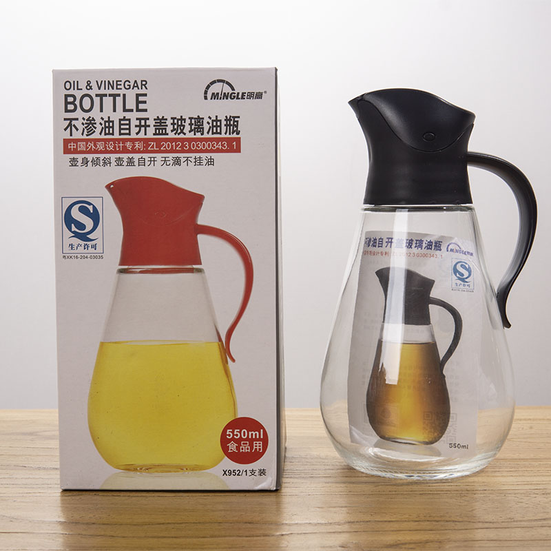 明高M034玻璃油瓶家用厨房不渗油油壶自动开盖大号防漏酱油醋瓶罐