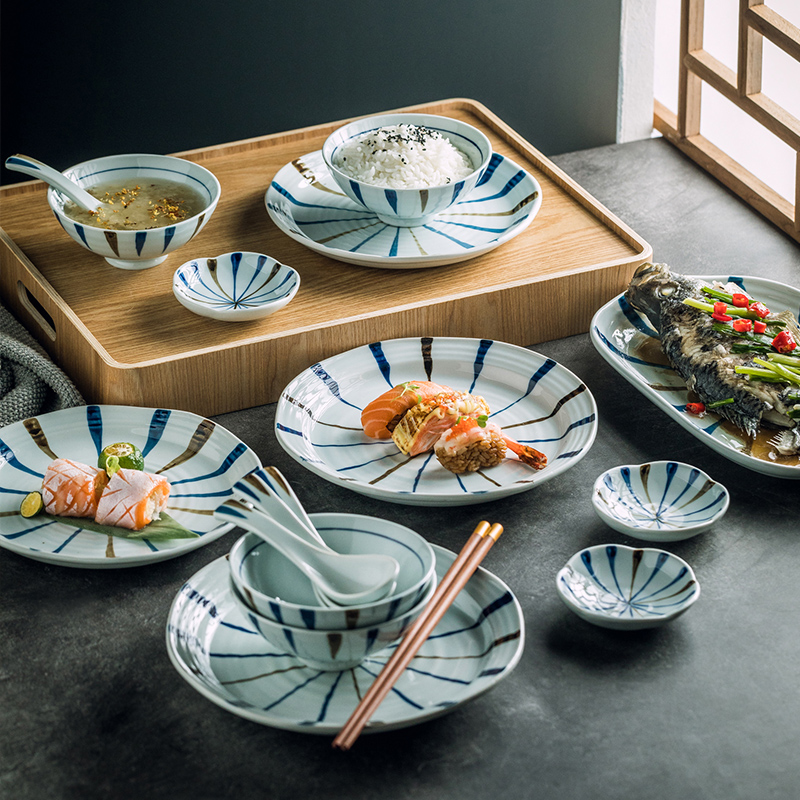 日式餐具陶瓷碗碟盘子套装和风小碗陶瓷碗米饭碗菜盘子家庭组合
