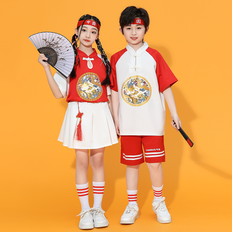 儿童啦啦队演出服小学生春季运动会表演服装汉服中国风唐装开幕式