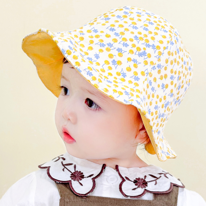 两面戴婴儿帽子春秋季薄款女宝宝可爱洋气防晒盆帽儿童遮阳渔夫帽