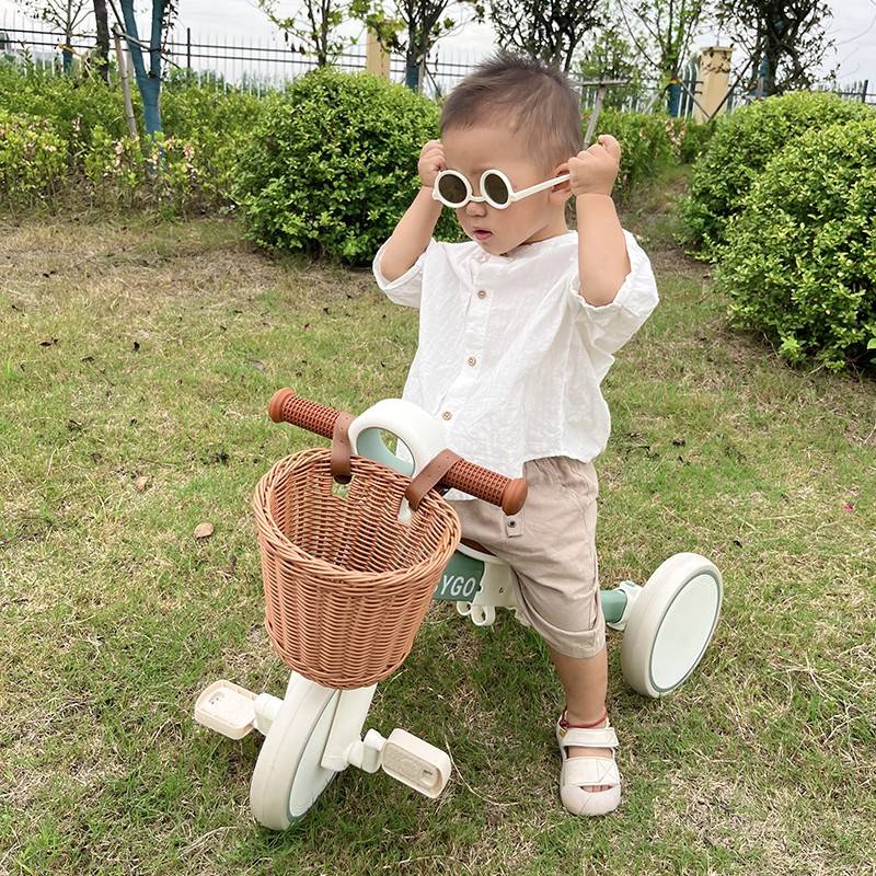 新品Babygo儿童三轮车编制车篮配件贝易滑板车筐酷骑普洛可自行车