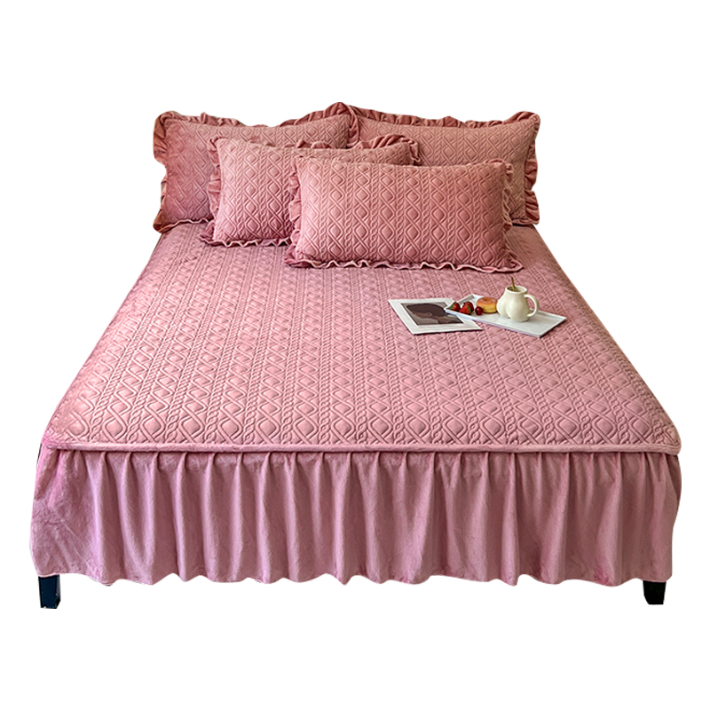 床垫保护套床裙床罩加厚珊瑚绒夹棉床笠款枕套单件三件套床上冬季