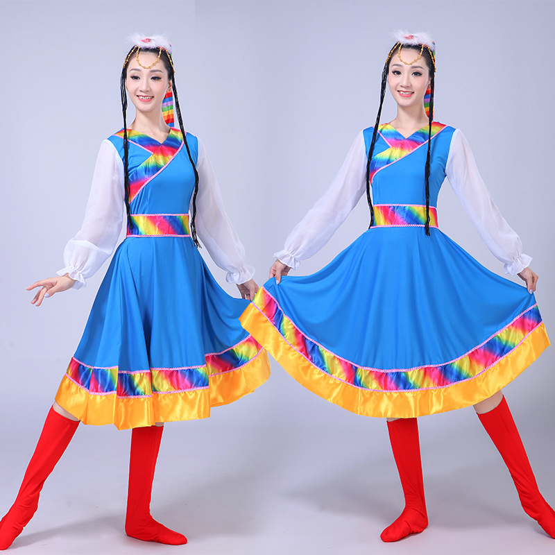 2022款女少数民族服装大摆裙广场舞西藏水袖舞台演出藏族舞蹈服饰