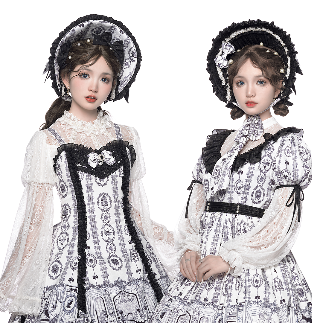 【优派瑞】黑白人偶lolita洛丽塔可爱复古doll感日常小裙子黑白
